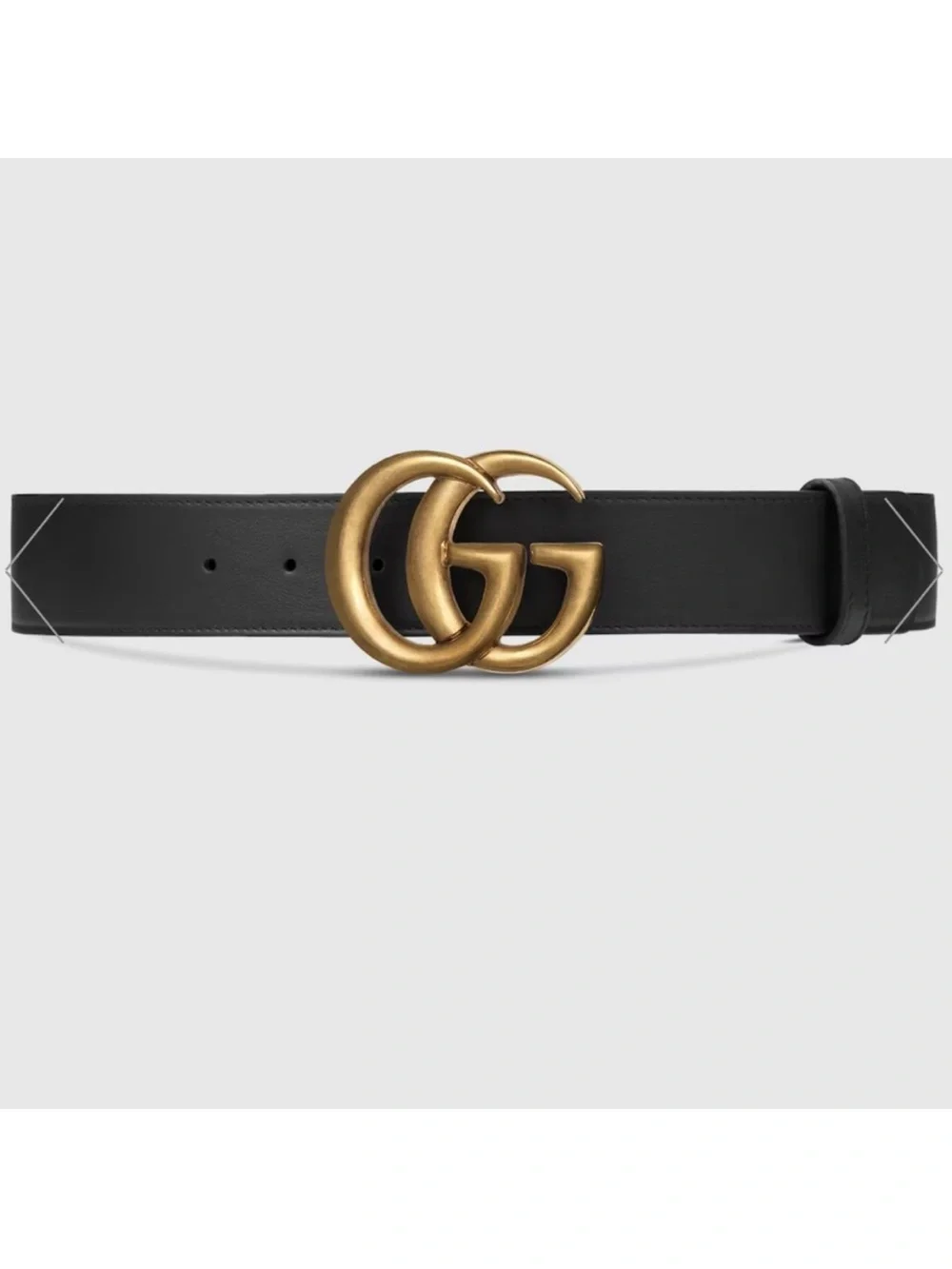 Authentic Gucci Marmont Black Leather Belt w Antique Gold Interlocking GG Buckle - Picture 2 of 9